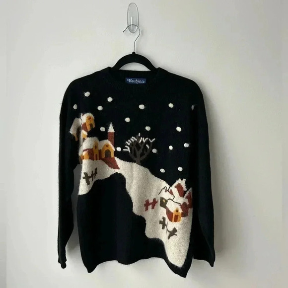 Vintage angora wool  snow village sweater - Picture 1 of 8